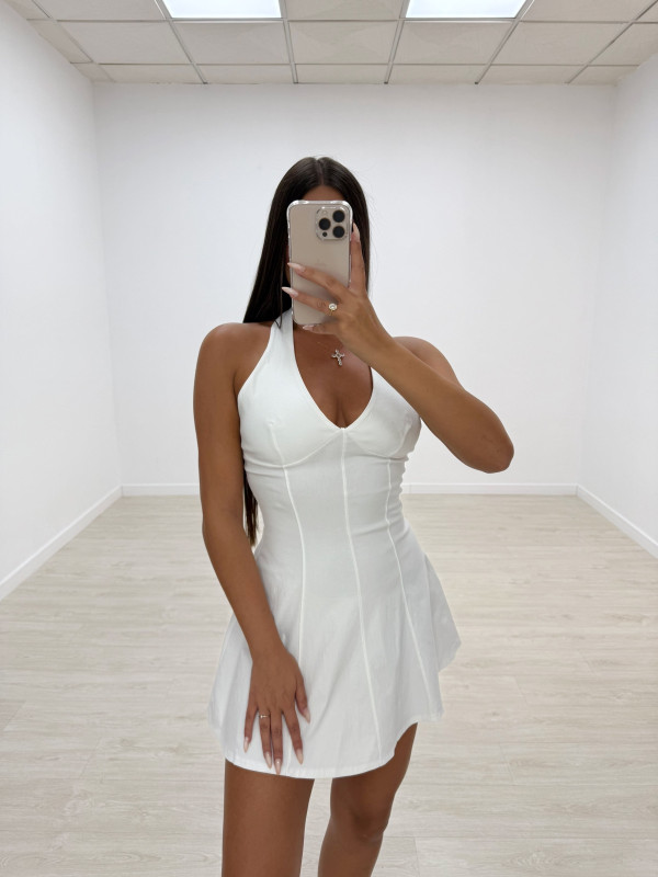VESTIDO MINI VUELVO HALTER BLANCO